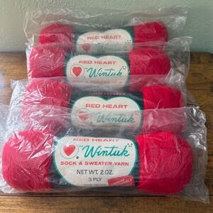 VTG Red Heart Wintuk Sock Sweater Yarn‎ 3 Ply Red 2oz 4 Skeins Crochet Knitting